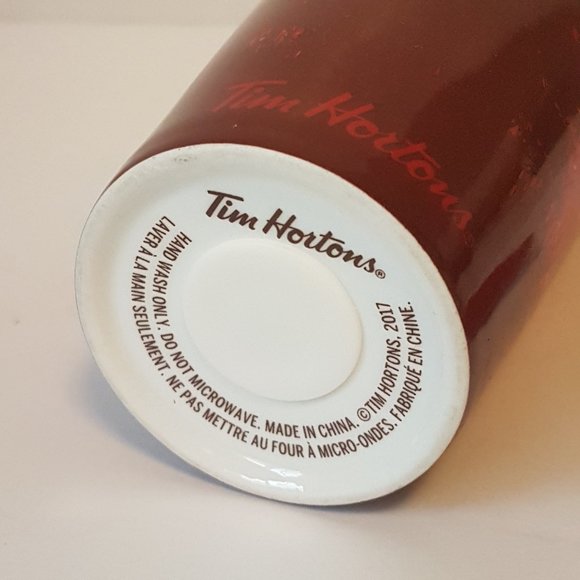 Tim Hortons 2017 Travel Mug Lidded Tumbler Deer Elk Trees Winter Holiday Red - Picture 15 of 16